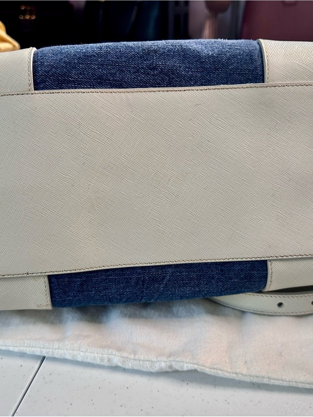 Prada Blue Denim and I our Saffiano Leather Satchel with Gold Hardware - Picture 12 of 15